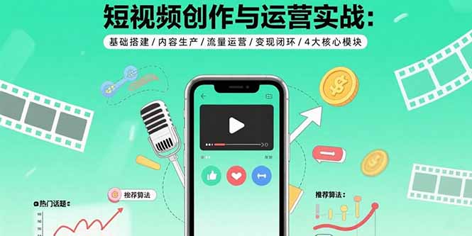 短视频创作与运营实战：基础搭建/内容生产/流量运营/变现闭环/4大核心模块-卿云社
