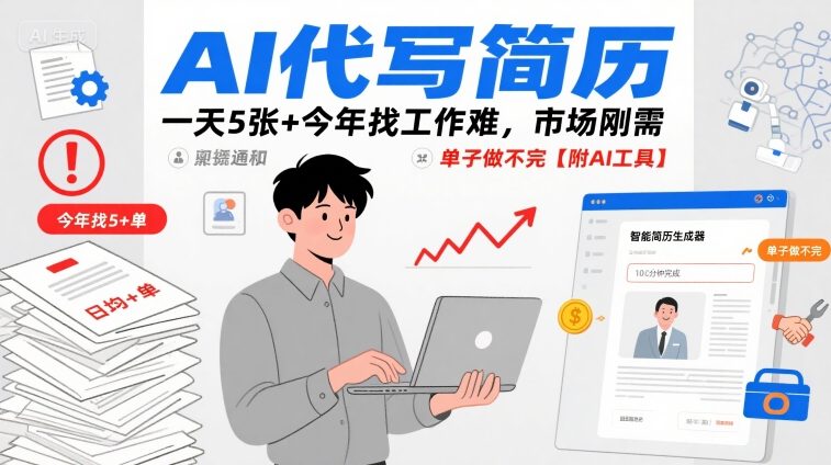 AI代写简历，一天5张+今年找工作难，市场刚需，单子做不完【附AI工具】-卿云社