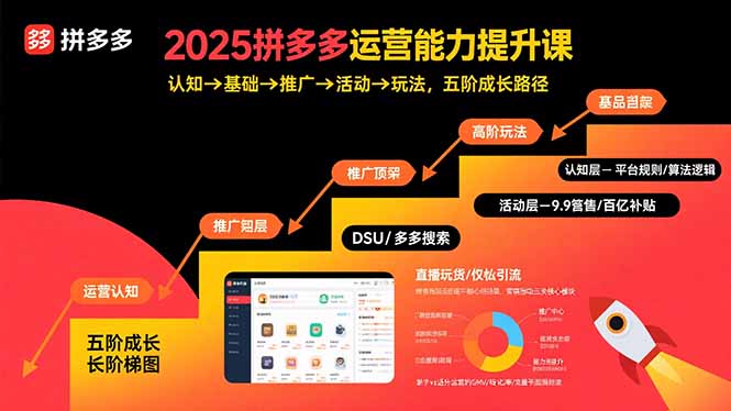 2025拼多多运营能力提升课：认知→基础→推广→活动→玩法，五阶成长路径-卿云社
