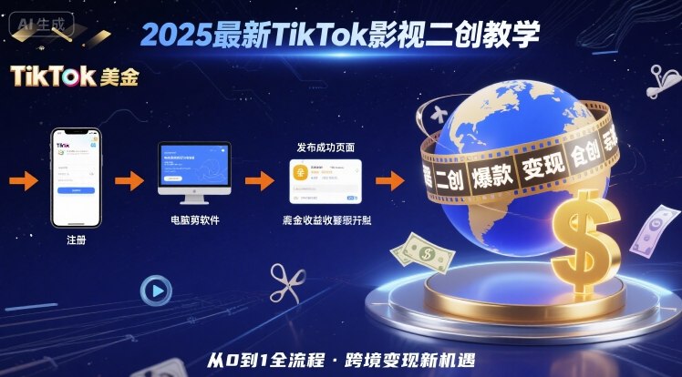 2025年最新TikTok影视二创教学，从注册到发布撸美金全流程，跨境变现新机遇-卿云社