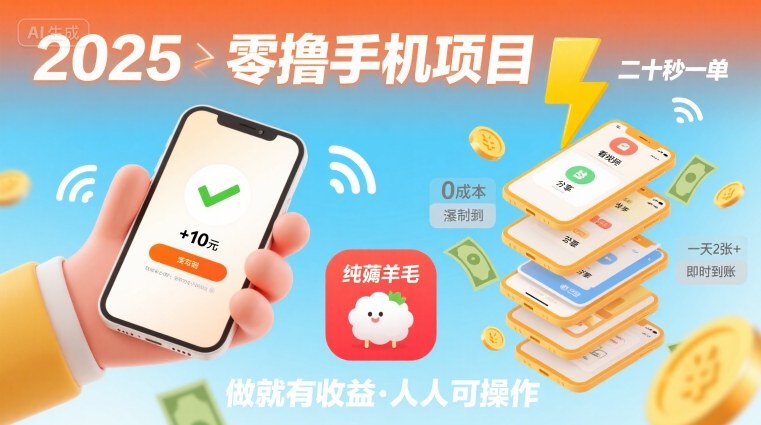 2025年零撸手机项目，二十秒一单，纯薅羊毛 一天2张+做就有-卿云社
