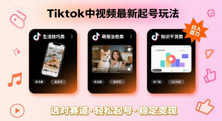 Tiktok中视频最新起号玩法，想要日入百刀，做好这几个赛道就可以了-卿云社