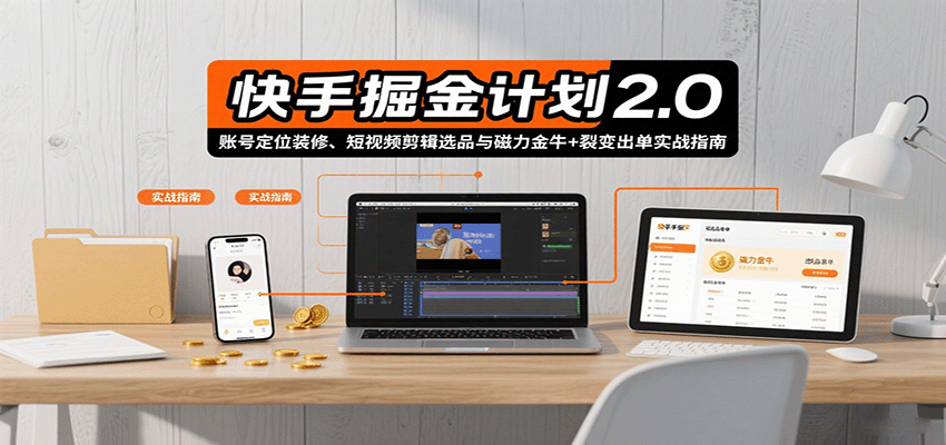 快手掘金计划2.0，账号定位装修、短视频剪辑选品与磁力金牛+裂变出单实战指南-卿云社