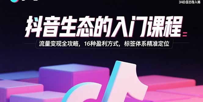 抖音生态的入门课程：流量变现全攻略，16种盈利方式，标签体系精准定位-卿云社