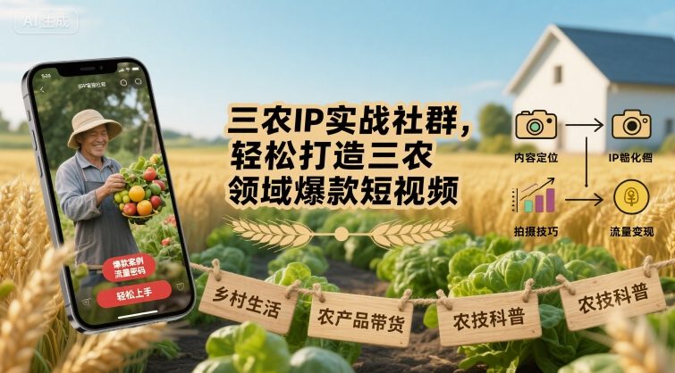 三农IP实战社群，轻松打造三农领域爆款短视频-卿云社
