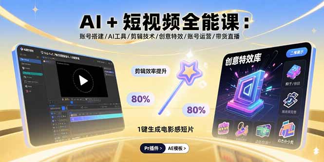 AI+短视频全能课：账号搭建/AI工具/剪辑技术/创意特效/账号运营/带货直播-卿云社