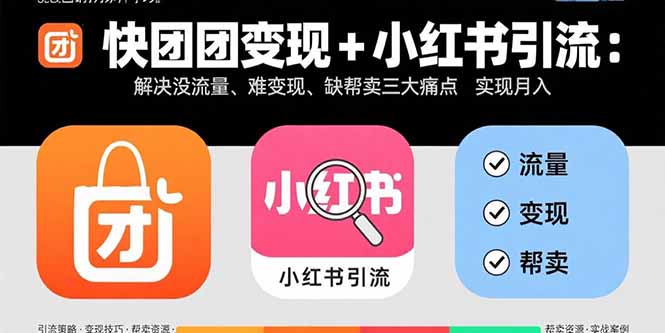 快团团变现+小红书引流：解决没流量、难变现、缺帮卖三大痛点 实现月入3w+-卿云社