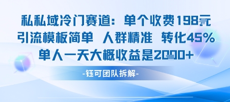 私域冷门赛道单个收费198米引流模板简单人群精准 45%的转化率单人一天大概收益多张-卿云社