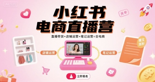 小红书电商直播营，直播带货+店铺运营+笔记运营=全电商-卿云社