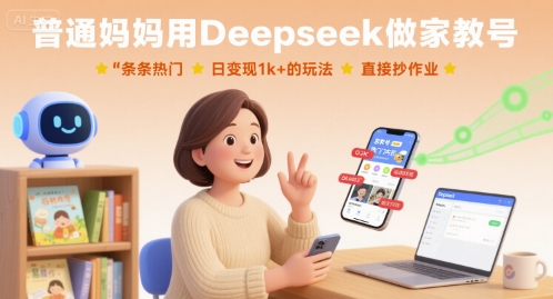 普通妈妈用Deepseek做家教号，条条热门，日变现1k+的玩法，直接抄作业-卿云社