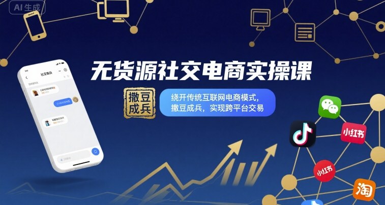 无货源社交电商实操课，绕开传统互联网电商模式，撒豆成兵，实现跨平台交易-卿云社
