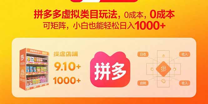 拼多多虚拟类目玩法，0成本，可矩阵，小白也能轻松日入1000+-卿云社