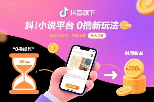 抖音旗下小说平台0撸新玩法，每天挂G60分钟，简单无脑，日入2张【揭秘】-卿云社