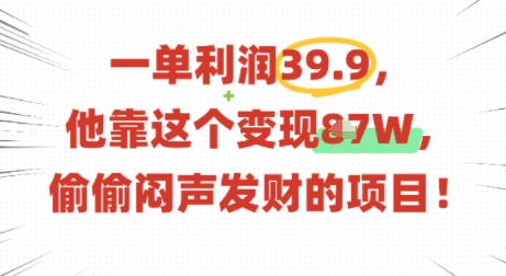 一单利润39.9，有人靠这个变现几十个，偷偷闷声发财的项目-卿云社