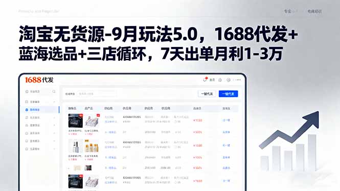 淘宝无货源-9月玩法5.0，1688代发+蓝海选品+三店循环，7天出单月利1-3万-卿云社
