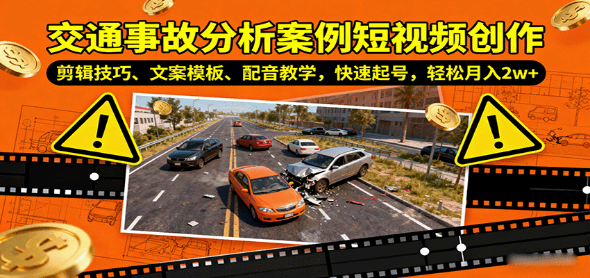 交通事故分析案例短视频创作，剪辑技巧、文案模板、配音教学，快速起号，轻松月入2w+-卿云社