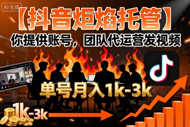 【抖音炬焰托管】你提供账号，团队代运营发视频，单号月入1k+【揭秘】-卿云社
