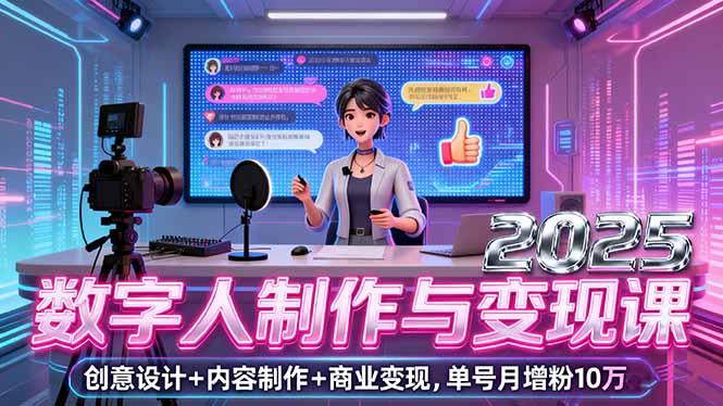 2025数字人制作与变现课，创意设计+内容制作+商业变现，单号月增粉10万+-卿云社