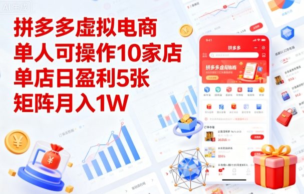 拼多多虚拟电商，单人可操作10家店，单店日盈利5张，矩阵月入1W+【揭秘】-卿云社