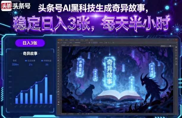 头条号AI黑科技生成奇异故事，稳定日入3张，每天半小时-卿云社