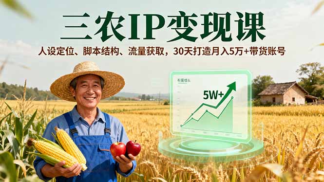 三农IP变现课，人设定位、脚本结构、流量获取，30天打造月入5万+带货账号-卿云社