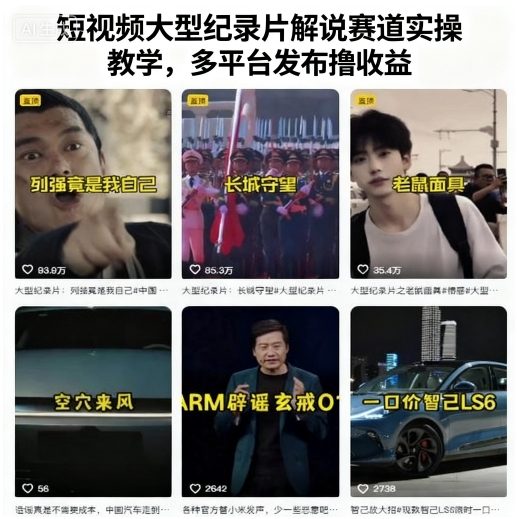 短视频大型纪录片解说赛道实操教学，多平台发布撸收益-卿云社