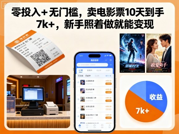 零投入+无门槛，卖电影票10天到手7k+，新手照着做就能变现【揭秘】-卿云社