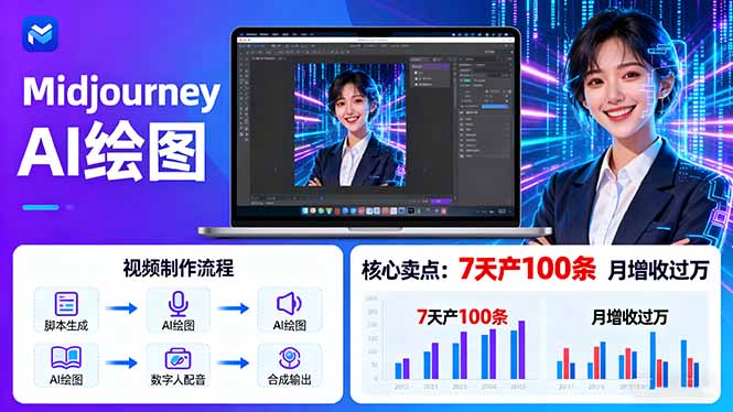 AI绘图照片开口说话视频制作：Midjourney+数字人，7天产100条月增收过万-卿云社
