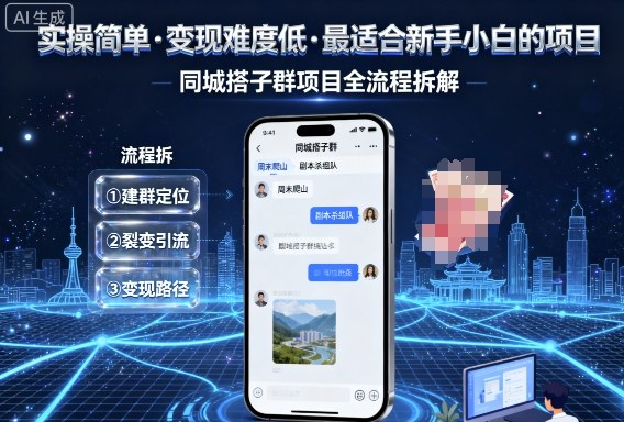 实操简单，变现难度低，最适合新手小白做的项目，每天轻松收入3张，同城搭子群项目全流程拆解-卿云社