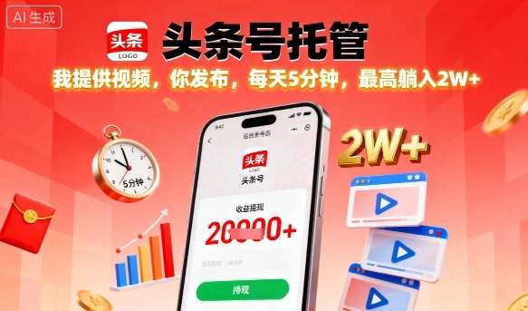【头条号托管】我提供视频，你发布，每天5分钟，最高躺入2W+【揭秘】-卿云社