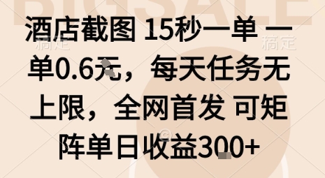 酒店截图15秒一单，一单0.6米，每天任务无上限，全网首发可矩阵单日收益3张【揭秘】-卿云社