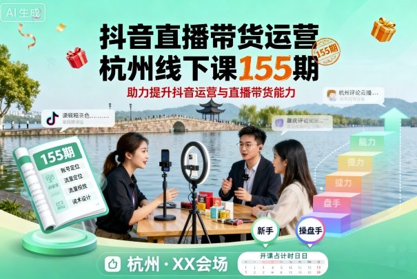 抖音直播带货运营杭州线下课155期，助力提升抖音运营与直播带货能力-卿云社