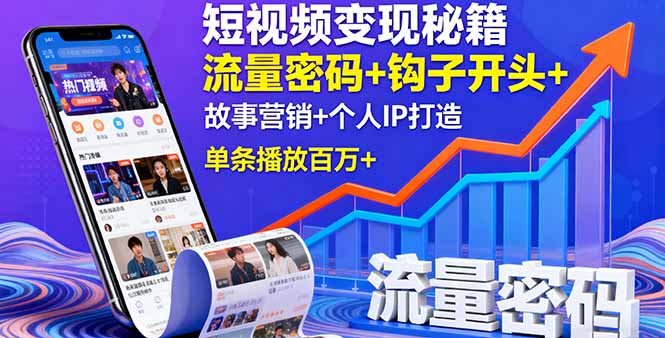 短视频变现秘籍，流量密码+钩子开头+故事营销+个人IP打造，单条播放百万+-卿云社