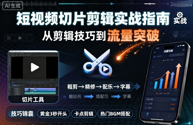 短视频切片剪辑实战指南，从剪辑技巧到流量突破-卿云社