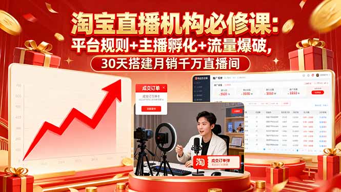 淘宝直播机构必修课：平台规则/主播孵化/流量爆破,30天搭建月销千万直播间-卿云社