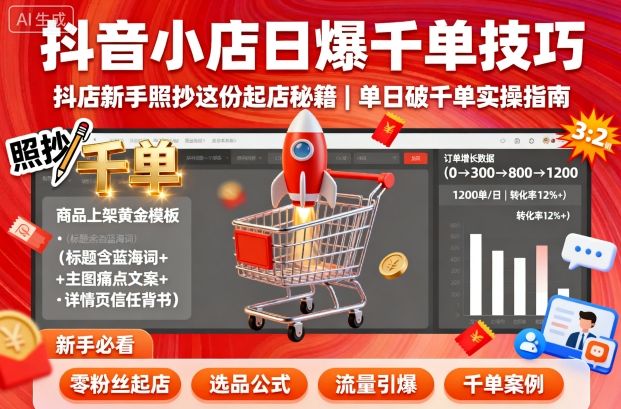 抖音小店日爆千单技巧，抖店新手照抄这份起店秘籍，单日破千单-卿云社