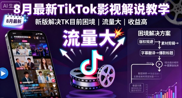 8月最新TikTok影视解说教学，新版解决TK目前困境，流量大，收益高-卿云社