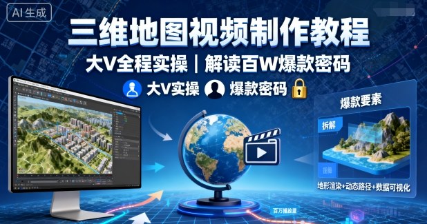 三维地图视频制作教程，大V全程实操，解读百W爆款密码-卿云社
