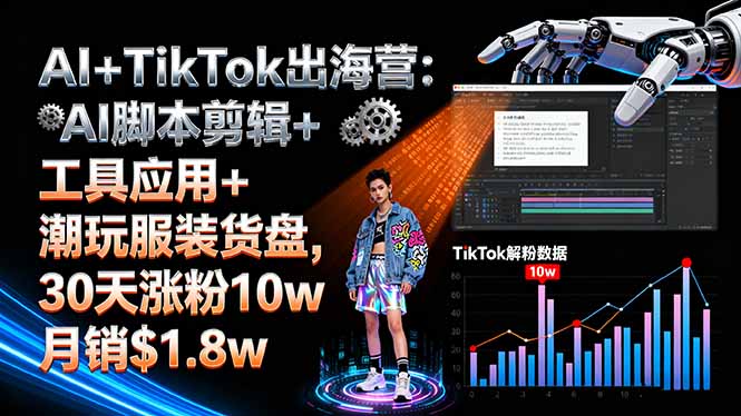 AI+TikTok出海营:AI脚本剪辑+工具应用+潮玩服装货盘,30天涨粉10w月销$1.8w-卿云社