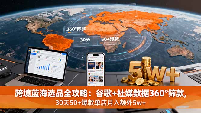 跨境蓝海选品全攻略：谷歌+社媒数据360°筛款,30天50+爆款单店月入额外5w+-卿云社