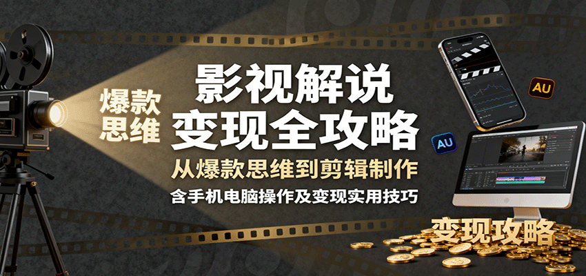 影视解说变现全攻略：从爆款思维到剪辑制作，含手机电脑操作及变现实用技巧-卿云社