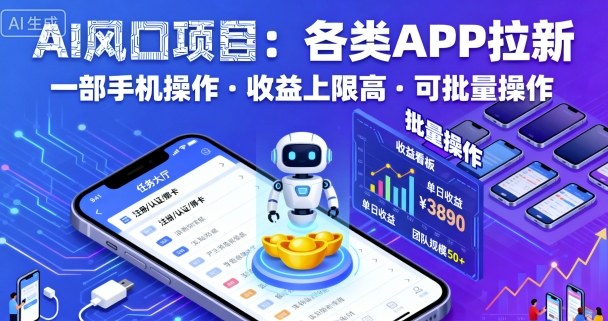 AI风口项目，各类APP拉新，一部手机就可以操作，收益上限高，可批量操作-卿云社