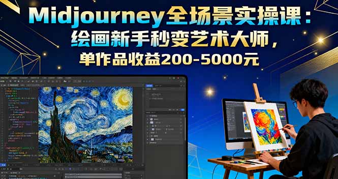 Midjourney全场景实操课：绘画新手秒变艺术大师，单作品收益200-5000元-卿云社