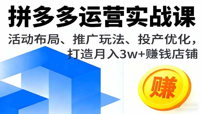 拼多多运营实战课，活动布局、推广玩法、投产优化，打造月入3w+赚钱店铺-卿云社