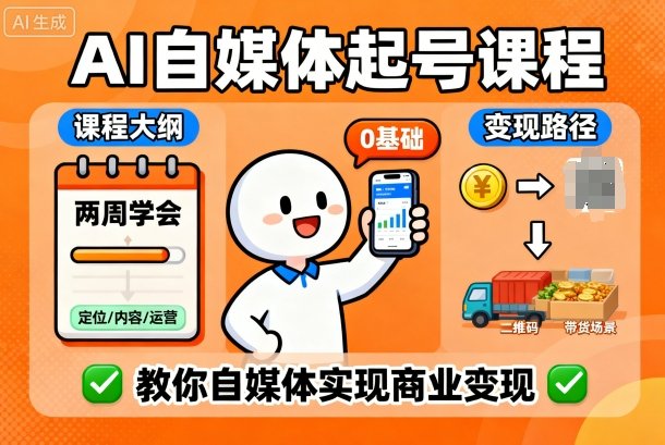 AI自媒体起号课程，0基础小白两周学会，教你自媒体实现商业变现-卿云社