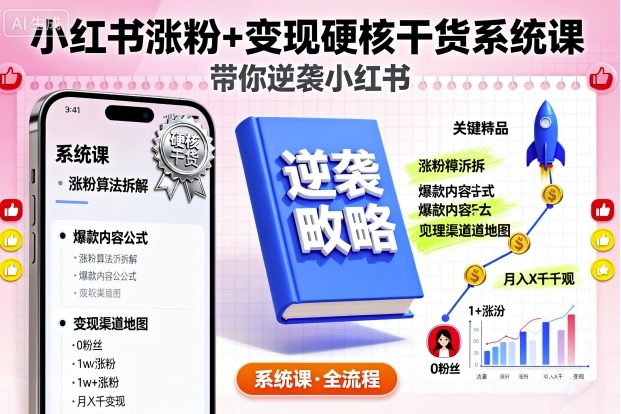 小红书涨粉+变现硬核干货系统课，带你逆袭小红书-卿云社