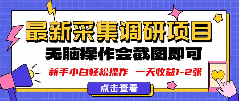 新版采集调研项目，截图上传即可，无脑操作，日收益1-2张-卿云社