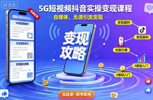 5G短视频抖音实操变现课程，自媒体，无谓引流变现-卿云社