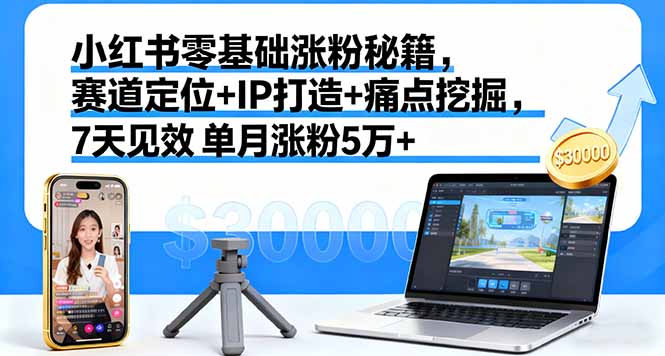 小红书零基础涨粉秘籍，赛道定位+IP打造+痛点挖掘，7天见效 单月涨粉5万+-卿云社