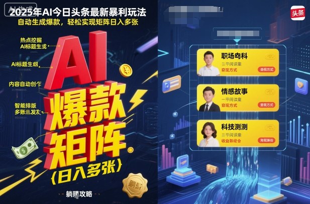 2025年AI今日头条最新暴利玩法，自动生成爆款，轻松实现矩阵日入多张-卿云社
